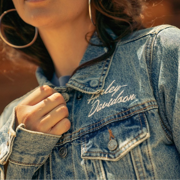 HARLEY DAVIDSON $120 Women's Essential Bar & Shield Denim Jacket - Medium Indigo - Picture 6 of 9